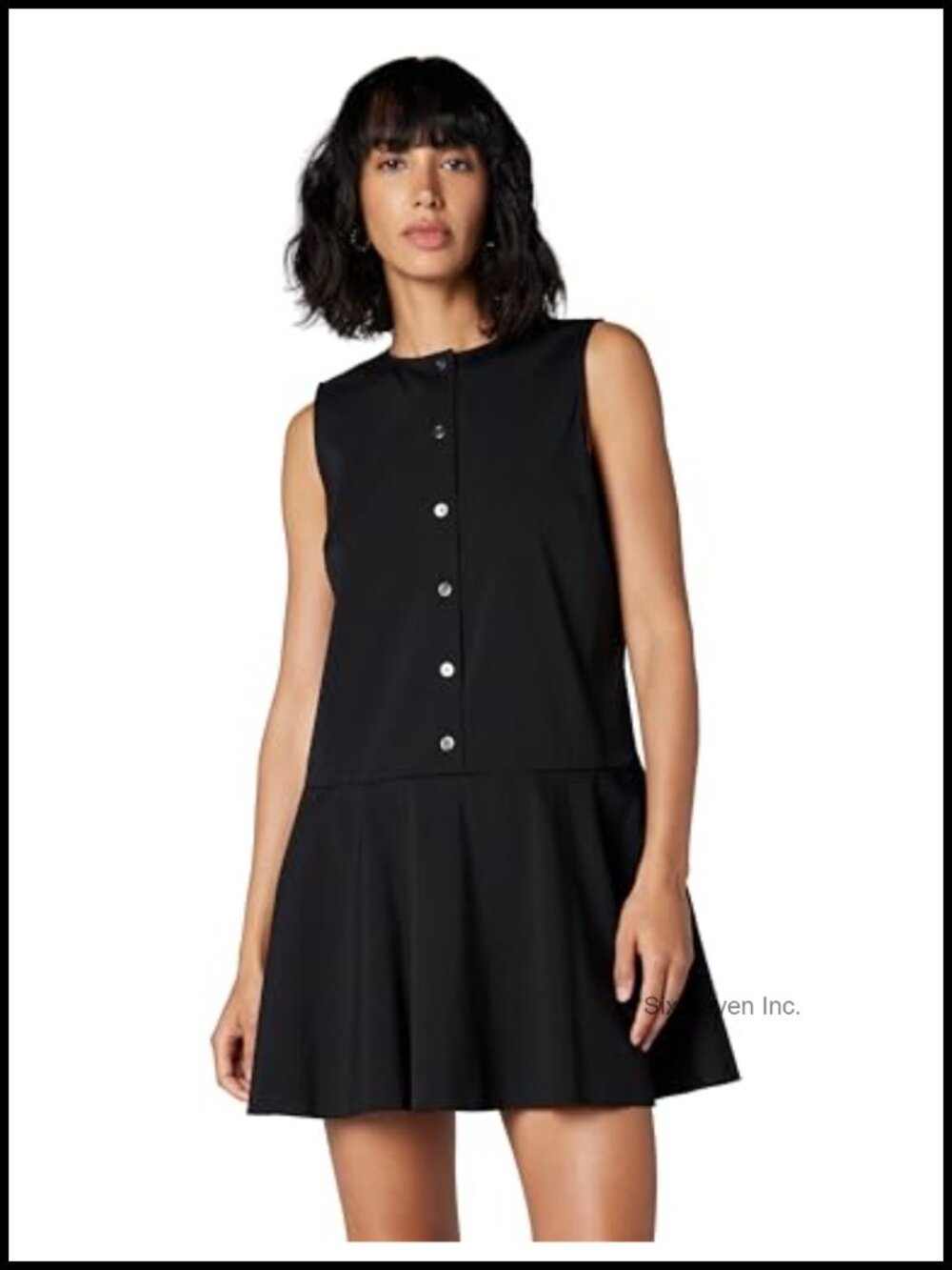 Sleeveless A-Line Button Down Mini Dress Tiered Skirt Cotton Linen Blend